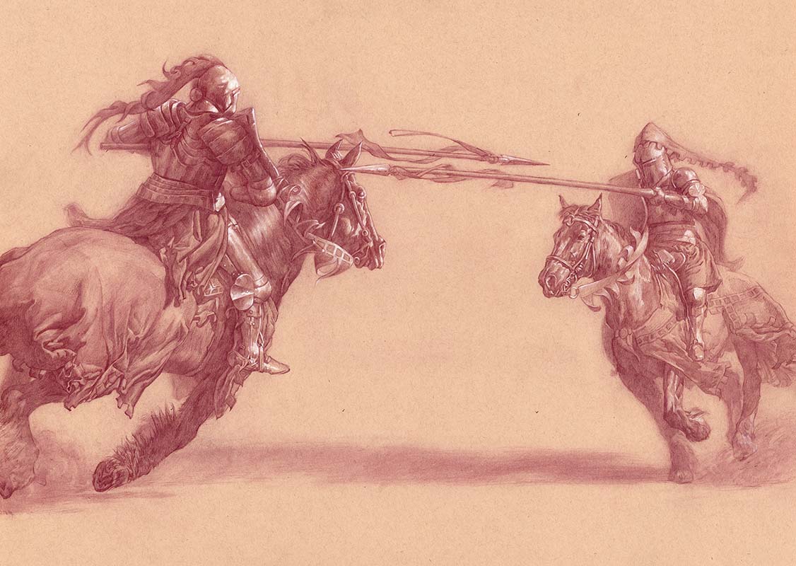 Joust, 16″ x 24″ Colored Pencil on Paper